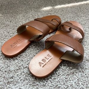 ABLE Margarete brown leather slide sandals